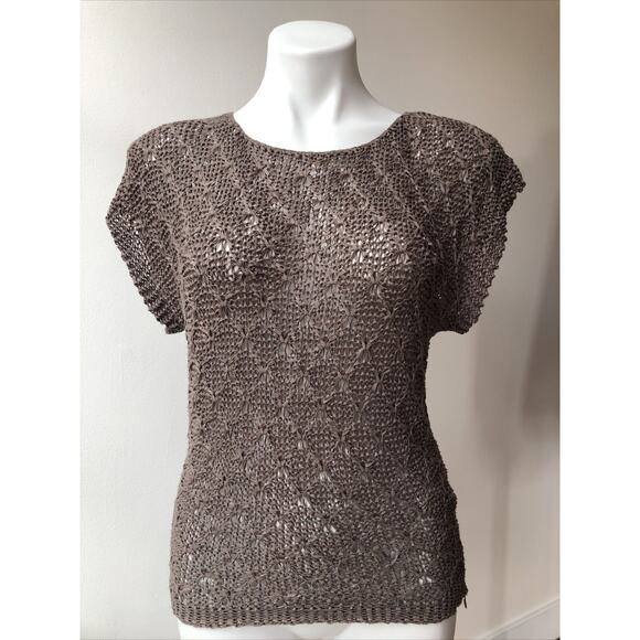 CUPIO Grey Sheer Mesh Loose Knit Short Sleeve Sheer Sweater Small - Picture 1 of 6
